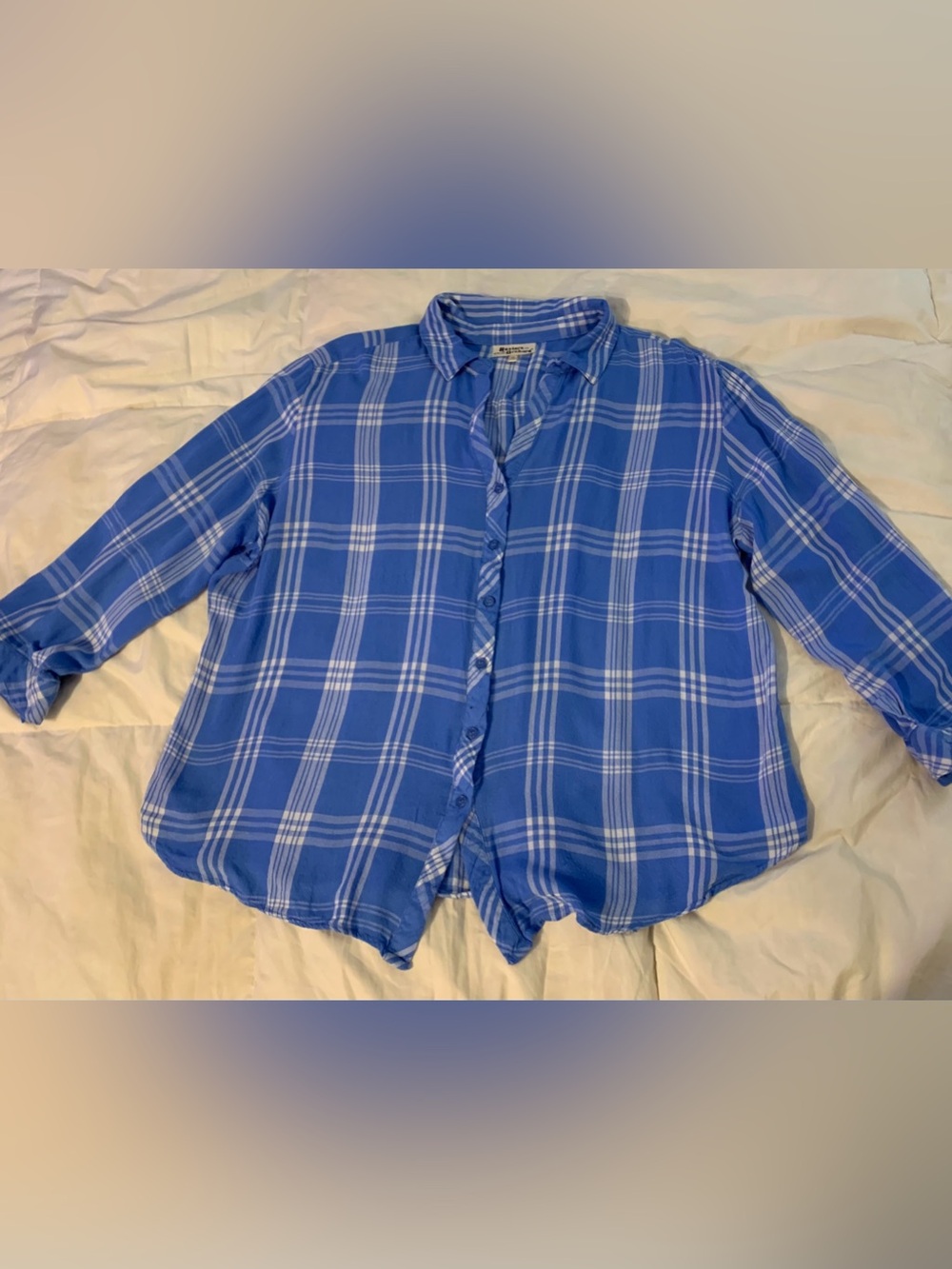 Women's Blue Plaid Button-Down Shirt - Relaxed Fit